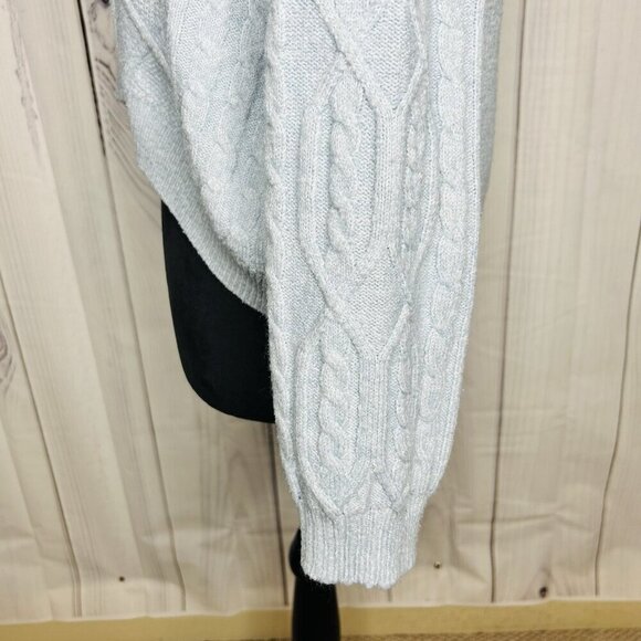 Windsor Cable Knit Cropped Sweater Sz M Light Blue Long Sleeve V-Neck - Picture 6 of 8